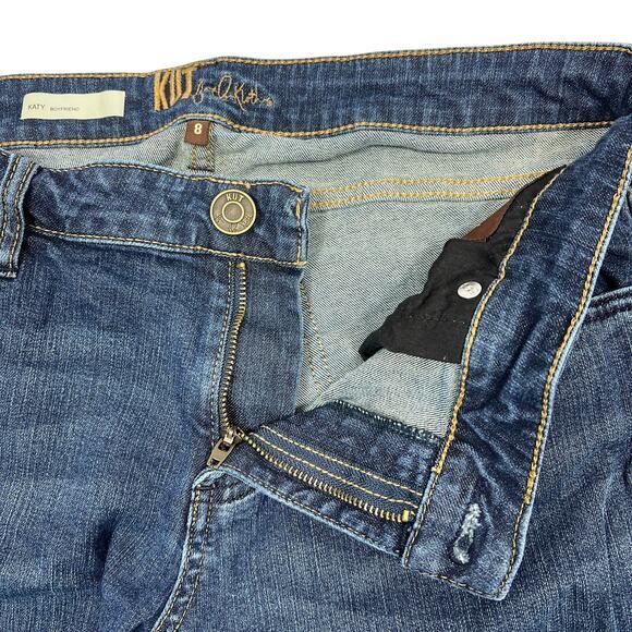 Kut from Kloth Katy Boyfriend Jeans Sz 8 Dark Wash Raw Hem Fringe Stretch Denim - Picture 4 of 9